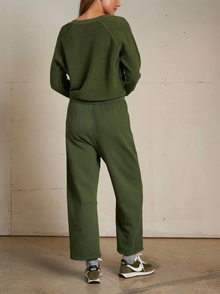 Zuri Reverse Fleece V Neck Sweatshirt in Fern Green