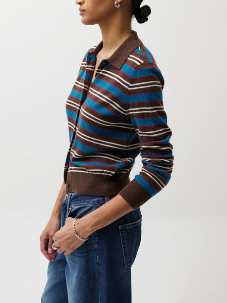 Lyvia Polo Cardigan in Tealwood Stripe