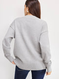 Knit Deep V Sweater in Melange Grey