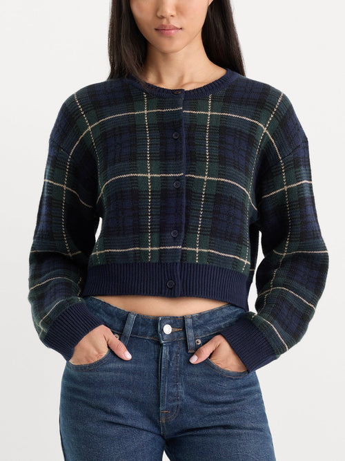 The Jacquard Cardigan in Forest Plaid