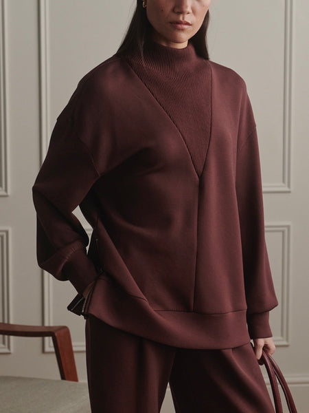 Novi Longline Mock Neck Sweat in Deep Mahogany
