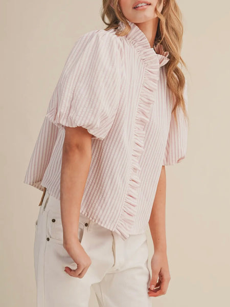 Ruffles At The Resort Button Up in Pink