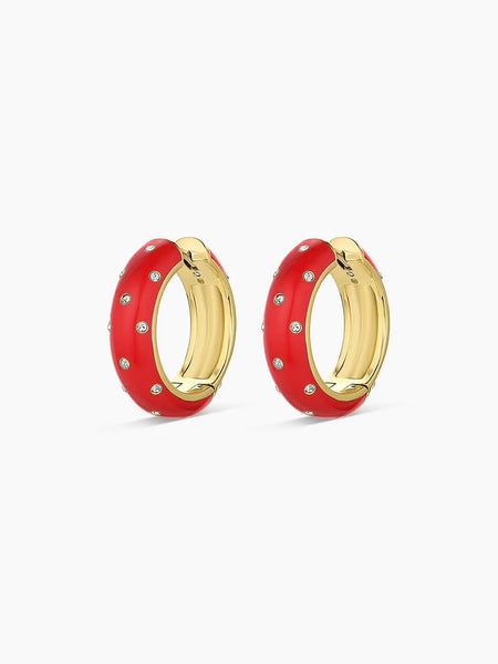 Noel Enamel Shimmer Hoops in Red