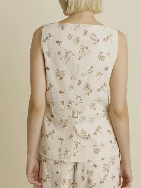 Nina Printed Vest in Tan