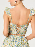 Wedelia Top in Blue Green Multi Floral