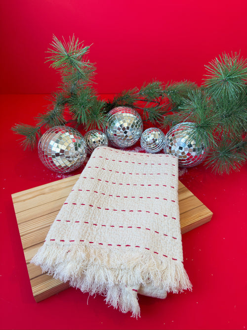 Stitched Tea Towel in Red
