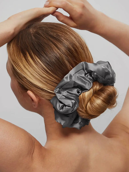 Satin Sleep Pillow Scrunchies in Charcoal & Gold