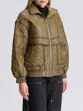 Quilted Funnel Neck Oversized Bomber in Seagrass