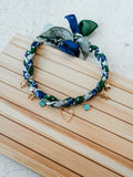 Bandana Choker Charm Necklace in Navy & Green Braided & Lucky
