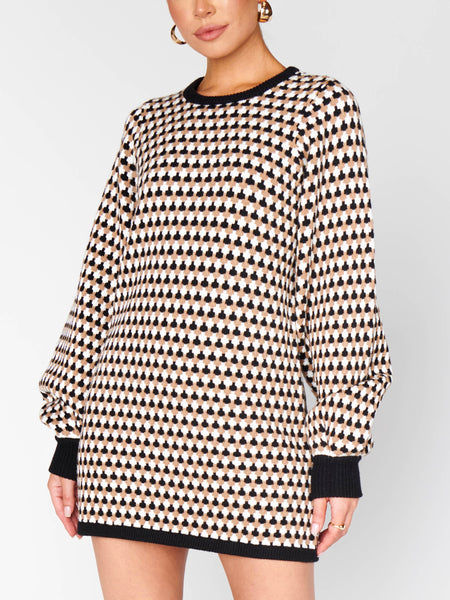 Marion Sweater Dress in Black Geo Knit