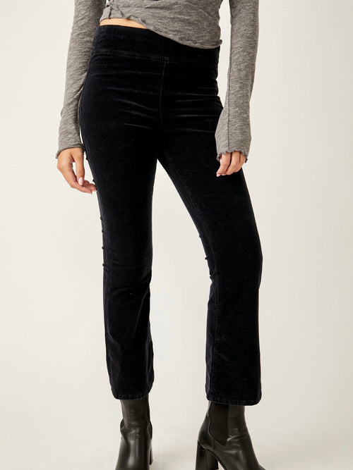 In My Feelings Velvet Crop Slim Flare Pants in Black