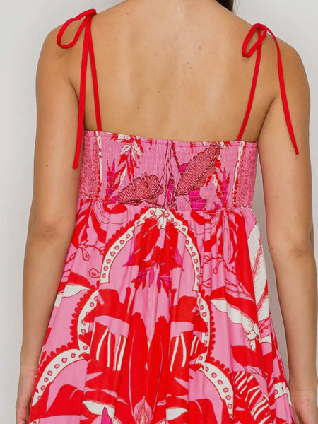 Tropic-tini Printed Dress in Red & Pink