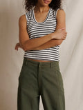 Tracy U Neck Tank in Natural & Black Stripe