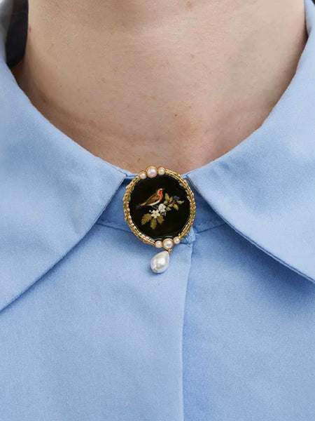 Robin Bramble Pearl Brooch