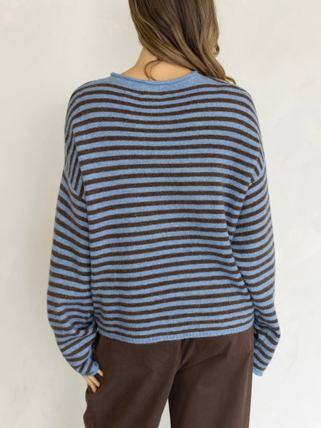 Oversized Striped Piper Henley in Blue & Brown