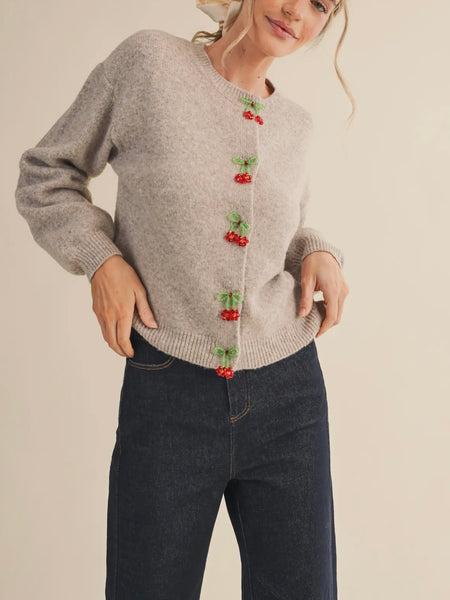 I Think I Wanna Cherry You Cardi in Mocha Cream