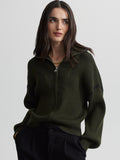 Carmen Rib Knit Zip Through in Dark Olive