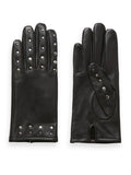 Studded Perforated Logo Gloves in Evening Black