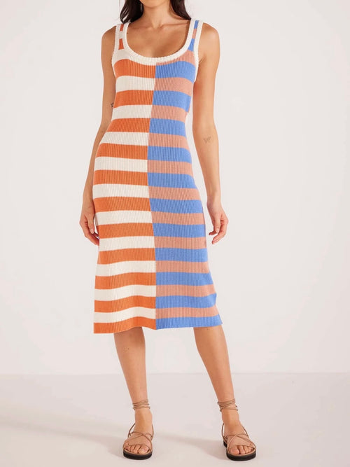 Tamara Spliced Knit Midi Dress in Multi Stripe