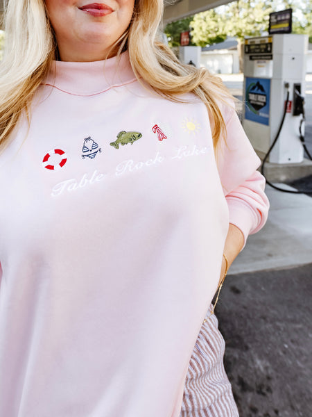 Custom Embroidered She's An Icon TRL Mock Neck in Pink