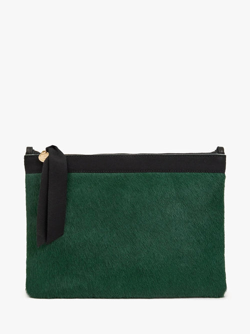 Flat Clutch in Bottle Green Hair-On