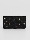 Black Quilted Motif Velvet Embroidered Jewelry Roll