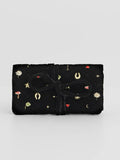 Black Quilted Motif Velvet Embroidered Jewelry Roll