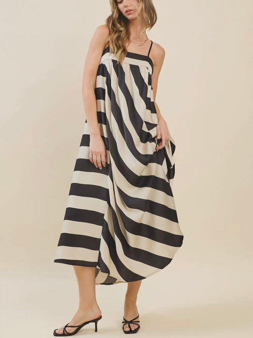 Best In Stripes Dress in Black & Ivory