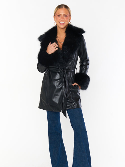 Penny Lane Coat in Black Faux Fur Leather