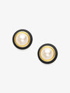 Enamel Rim Pearl Stud Earrings