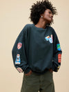 Ski Patch & Pass Collector Oversized Crew Sweatshirt in Washed Black