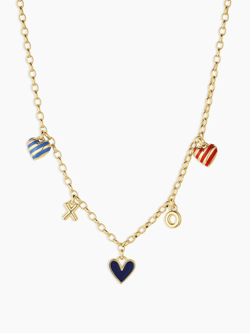 Campbell Heart Charm Necklace in Blue