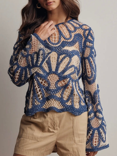 Floral Crochet Sweater in Blue