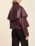 Faux Leather Cape Jacket in Burgundy