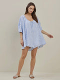 So Seersucker Romper in Blue