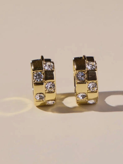Gold Pave Checkered Huggies