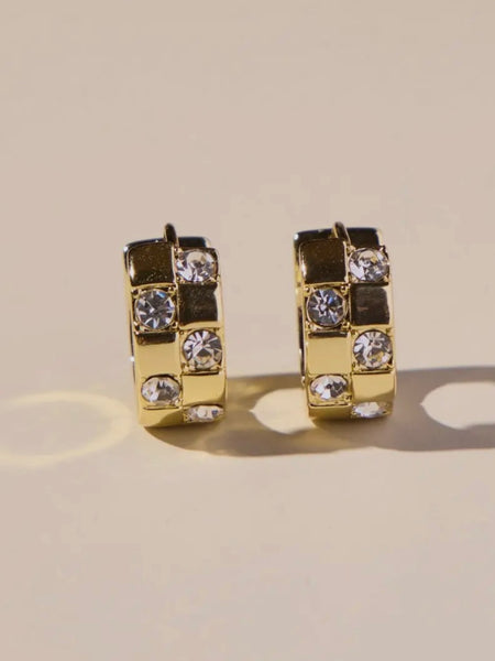 Gold Pave Checkered Huggies