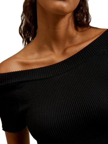 Ribbed SMLS Off Shoulder Top in Black