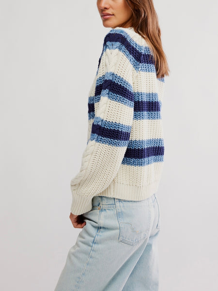 Frankie Cable Striped Pullover in Ivory Combo