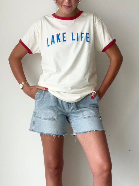 Lake Life Ringer Tee in Natural/Red