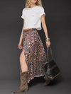 Belted Cheetah Print Maxi Skirt in Brown