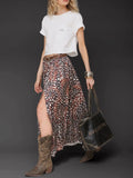 Belted Cheetah Print Maxi Skirt in Brown