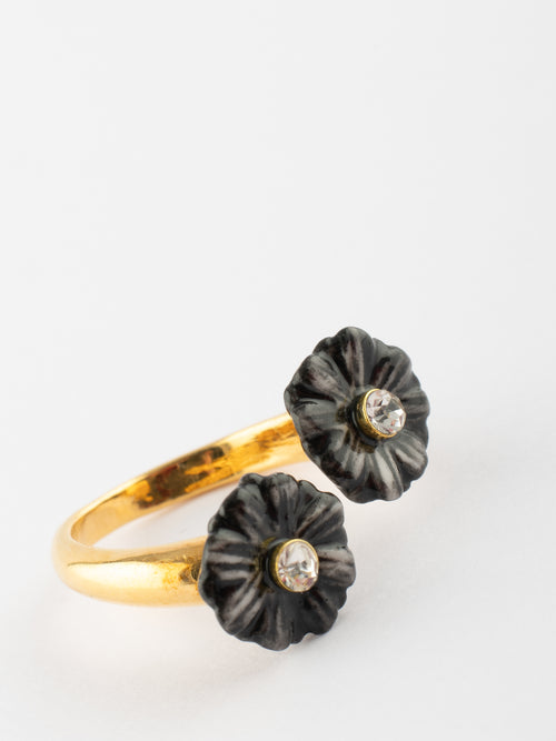 Black Aster Flowers Face To Face Ring