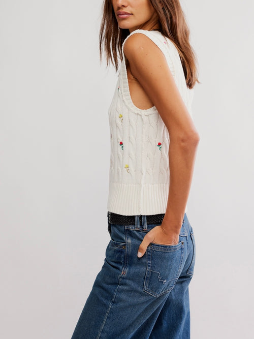 Plumeria Floral V Tank in Ivory Combo