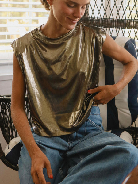 Liquid Gold Muscle Top in Gold