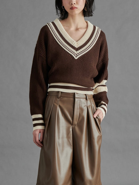 Jen Varsity Sweater in Chestnut