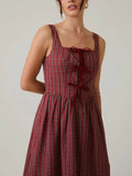 Tied Together Maxi Dress in Berry Plaid
