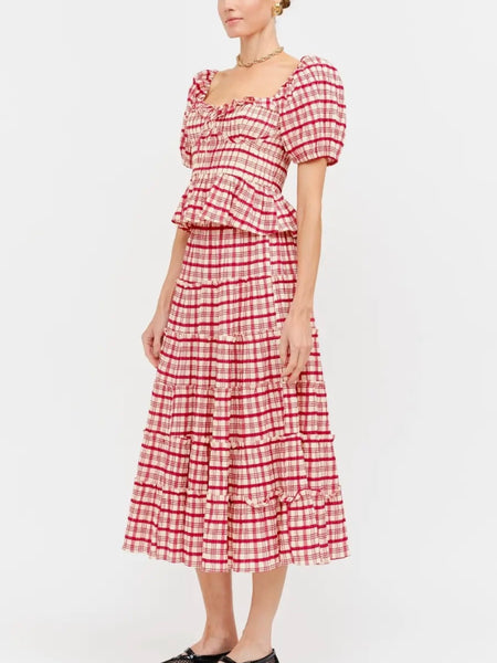 Clemence Plaid Blouse in Red