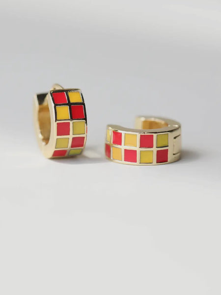 Red & Yellow Checkered Enamel Hoops