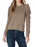 Puff Sleeve Crewneck in Muted Taupe